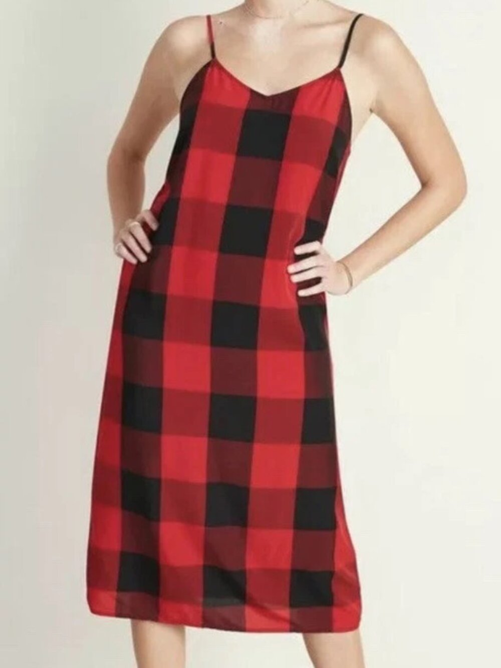 Old Navy Red and Black Buffalo Plaid Slip Dress
